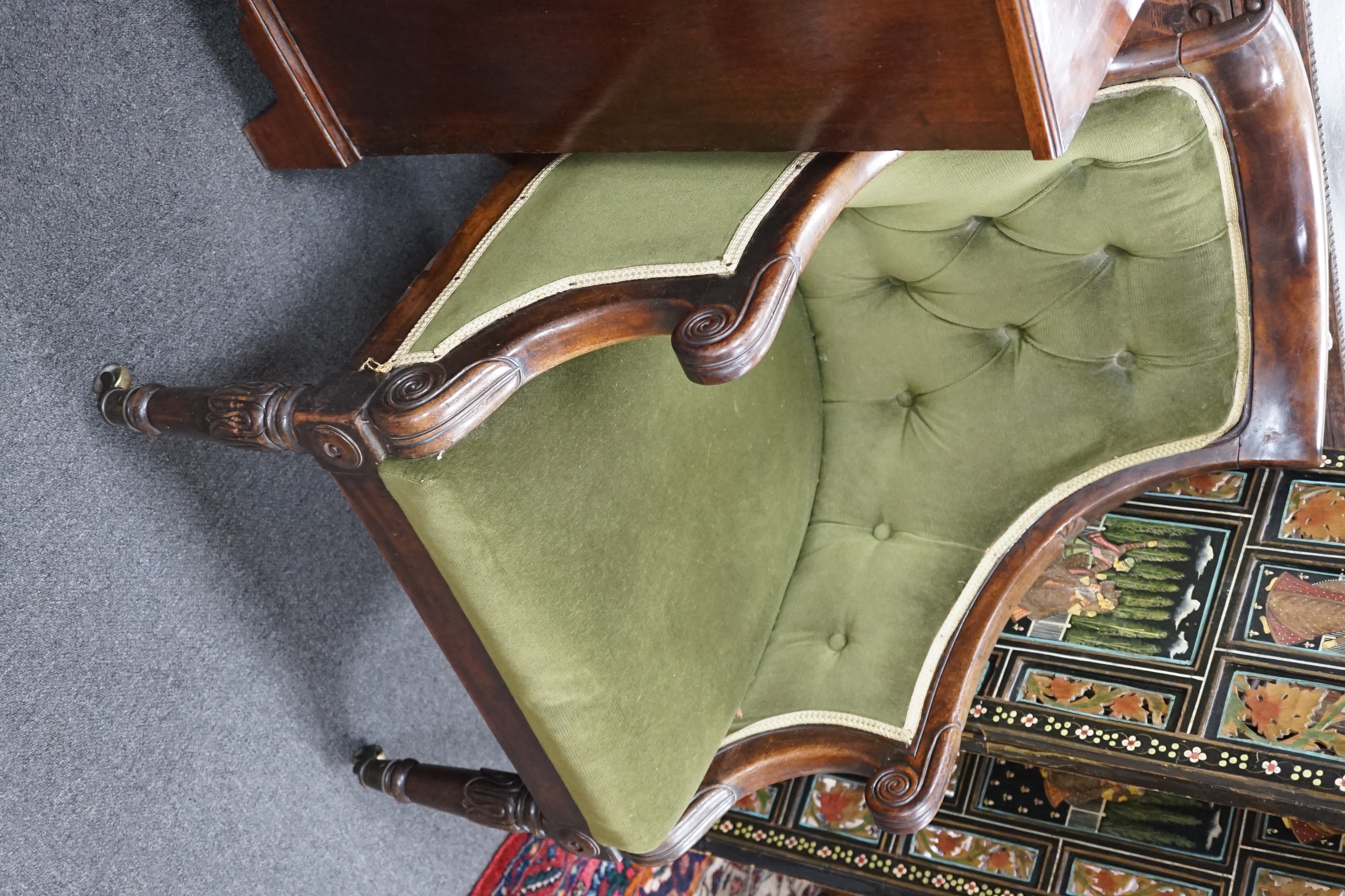 A William IV mahogany library chair, width 61cm depth 64cm height 92cm